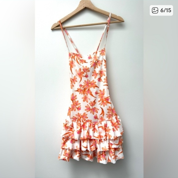 Prettylittlething Orange Floral Strappy Tiered Shift Dresd Size 2 - Picture 5 of 13